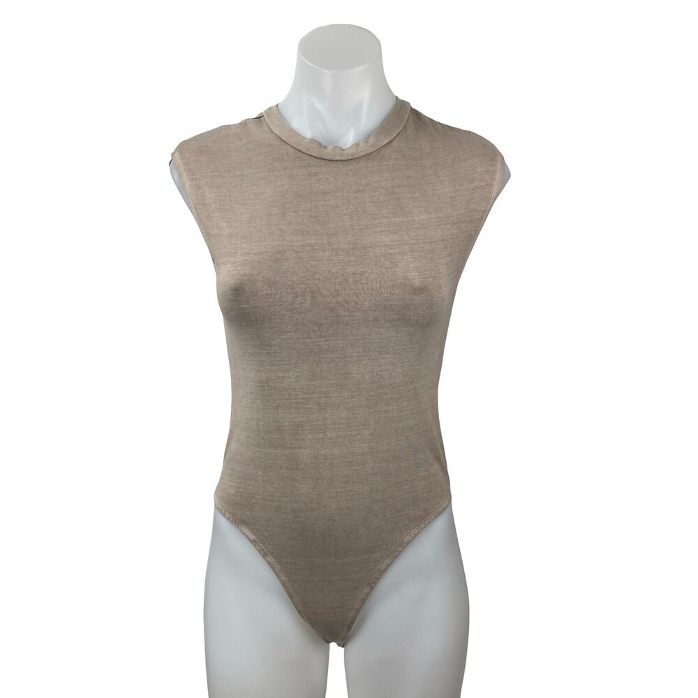 Zara Women's Beige Khaki Crew Neck Sleeveless Neutral Tank Bodysuit Top Size S